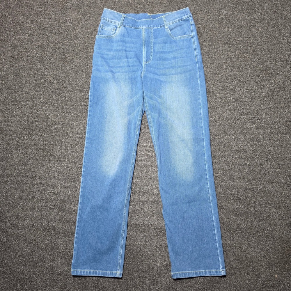 Halara Pull On Jeans Denim Pants Light Blue Women Meidum Straight Leg High Waist